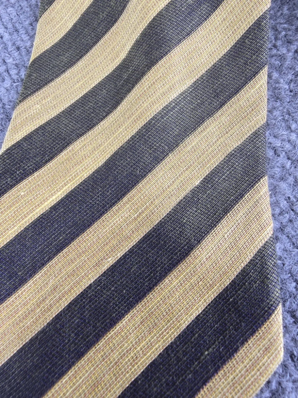 Ermenegildo Zegna Silk Linen Striped Tie Muted Gold Charcoal Grey Made In Italy